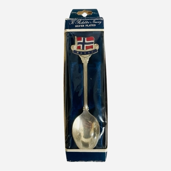 Vintage Silver Plated Teaspoon Norway Norge Flag Design Souvenir Teaspoon Gift - Picture 2 of 4